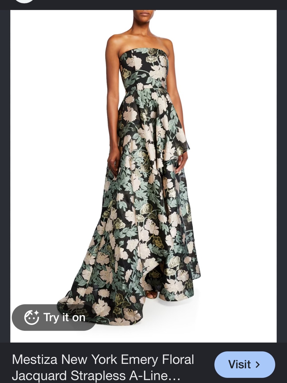 Emery Floral Jacquard Strapless Gown - Black & Mint